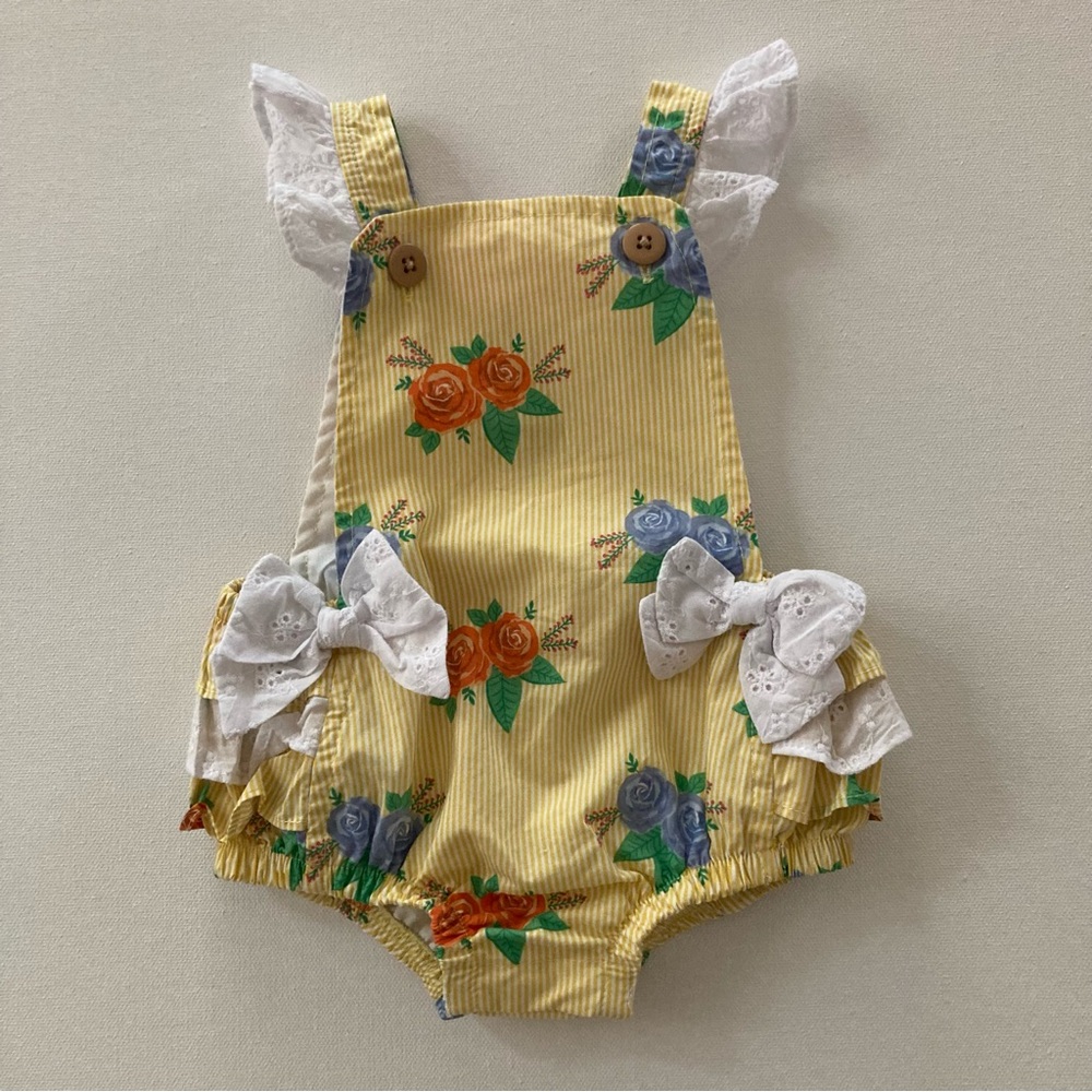 Good Lad Baby Girl 3 Months Yellow Floral Bow Romper Spring Summer